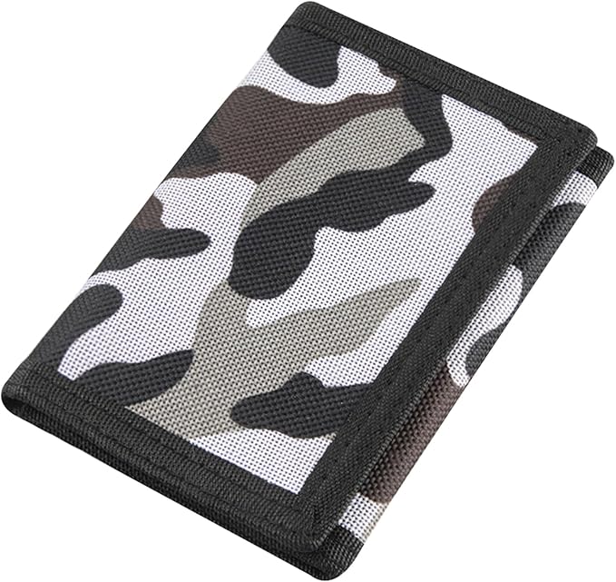 NEICY RFID Blocking Canvas Wallet for Men and Women - Camo Trifold Outdoor Sports Wallets with Magic Sticker for Teen Kids (Camo Grey02)
