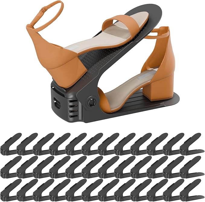 Shoe Slots Organizer, 36PCS Adjustable Double Layer Stack Shoe Rack, 50% Space-Saving Storage Rack Holder, Black