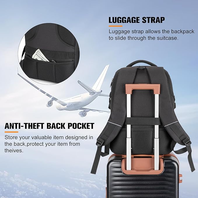 48L Expandable Laptop Backpack, Anti-thief Travel Backpack with USB Charging Port, Airline Approved Business Waterproof Carry on Luggage, Fits 17.3" Laptop for Men Women