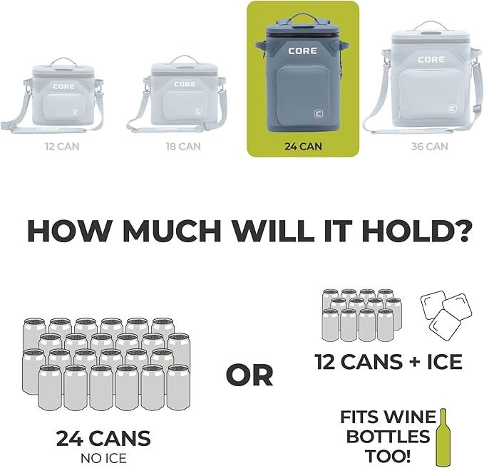 CORE Magnetic Leak Proof Soft Cooler with Waterproof Zipper | Insulated Bag Portable Ice Chest Box | Best Soft Cooler for Food & Beverages for Tailgating, Car Camping, Travel, and Family Beach Picnics