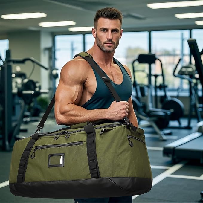 TUGUAN Extra Large Travel Duffle Bag Backpack for Men with Adjustable Dividers 120L Big Weekend Overnight Bag with ID Pocket Shoulder Strap Heavy Duty Sports Duffel Bags for Camping Gym, Green
