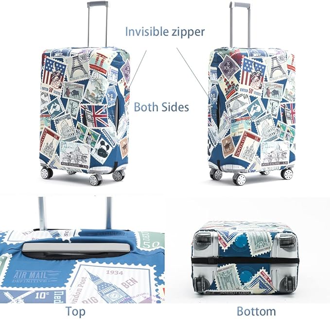 Travelkin Luggage Covers For Suitcase Tsa Approved,Suitcase Cover Protector Fit 18-32 Inch Luggage (Stamp, M)
