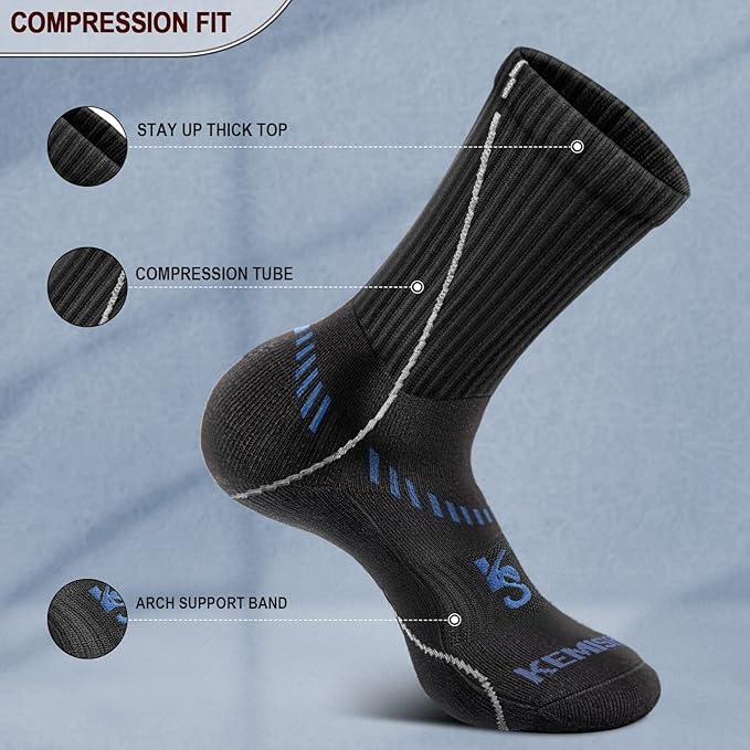 BULLIANT Compression Socks for Men 6Pairs, Athletic Crew Socks Cushioned For Men Sports Running-Arch Support