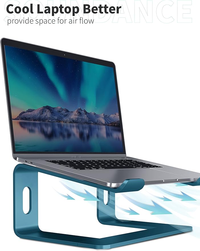 SOUNDANCE Laptop Stand, Aluminum Computer Riser, Ergonomic Laptops Elevator for Desk, Metal Holder Compatible with 10 to 15.6 Inches Notebook Computer, Navy Blue