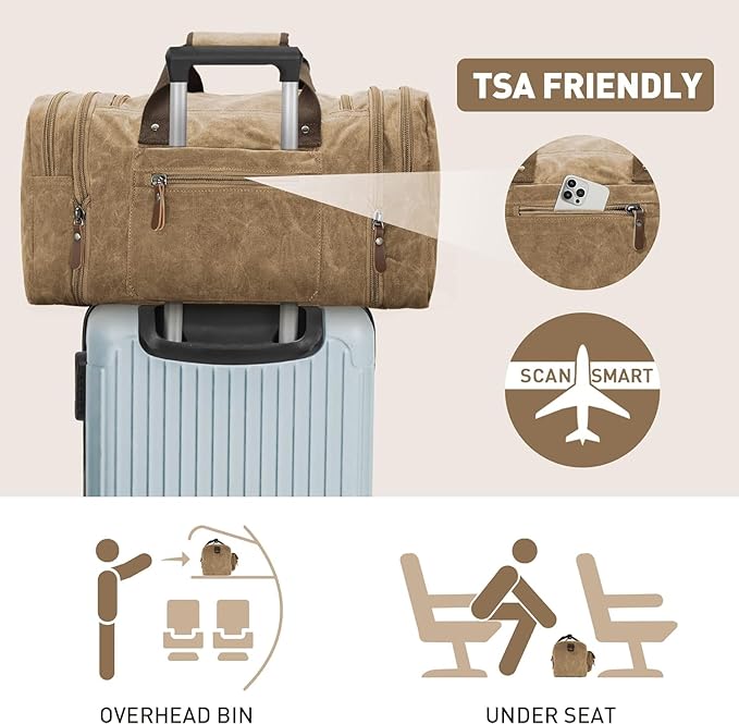 Wildroad Waxed Canvas Duffle Bag - 60L Waterproof Weekender Overnight Travel Bag