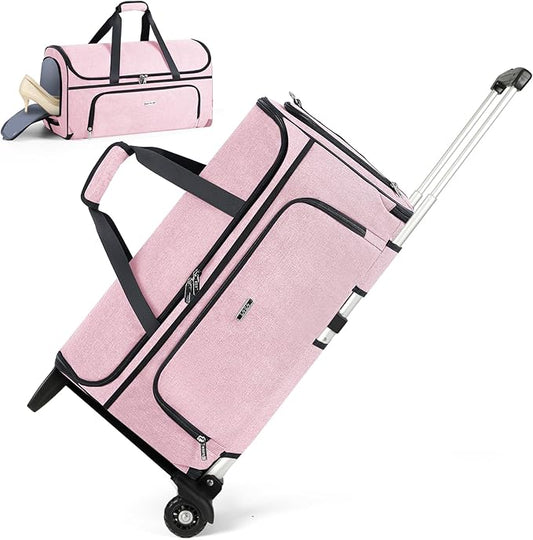 Garment Bags with Wheels, Garment Convertible Weekender Bags, Large Garment Bags for Travel, Duffle Luggage Bag Garment Bag (Pink, Medium)