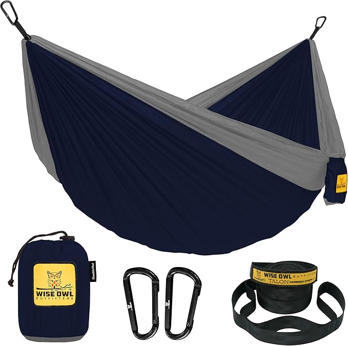 Wise Owl Outfitters Camping Hammock – 500lbs Portable Hammock with Tree Straps - Travel, Backpacking, Hiking, Outdoors Camping Gear - Single or Double