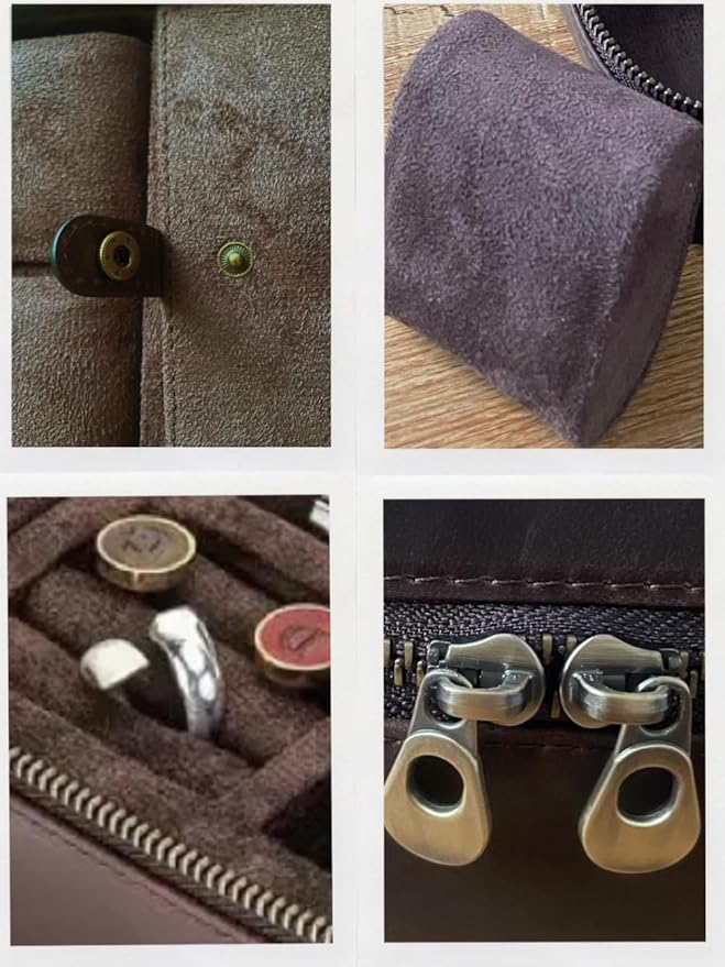 Watch Travel Case for Men, Genuine Leather Watch Case Travel Jewelry Case Vintage Travel Watch Box Handmaded Leather Watch Holder Cufflinks Box for Home Storage,Travel and Display