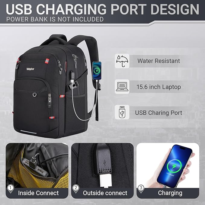 40L Expandable Laptop Backpack, Anti-thief Travel Backpack with USB Charging Port, Airline Approved Business Waterproof Carry on Luggage, Fits 15.6" Laptop for Men Women