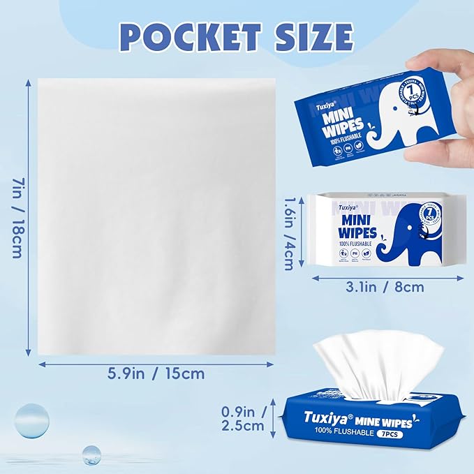 36 PackTravel Flushable Wipes with Aloe & Vitamin E,Impossibly Compact 7 Wipe Per Pack Mini Travel Adult Wet Wipe,Hypoallergenic & Fragrance-Free Skin-Friendly Flushable Wet Wipe(252 Total Wipes)