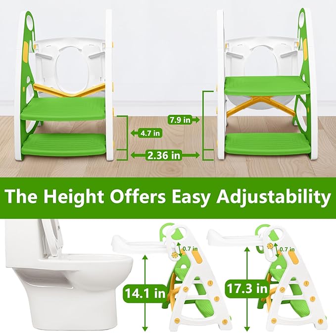Potty Training Seat: 2 in 1 Design Potty Seat for Toilet & Nursery Step Stool for Sink Potty Training Toilet with Height Adjustable Ladder for Kids of All Ages (YGreen)