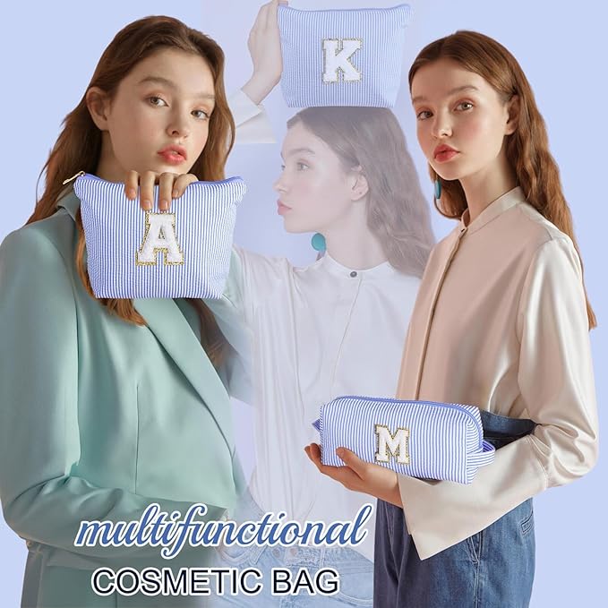 YOOLIFE Initial Makeup Bag | Makeup Bag | Travel Cosmetic Bag | Birthday Gifts for Girls | Teen Girl Gifts Trendy Stuff | Birthday Gifts for 4 5 6 7 8 9 10 11 12 13 Year Old Girls | Blue M