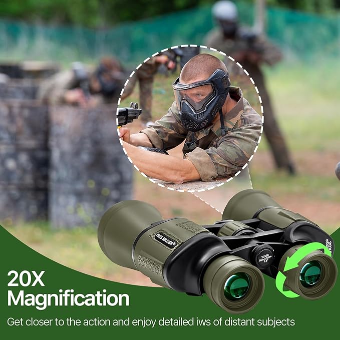 20x50 Hunting Binoculars for Adults High Powered with Low Light Night Vision - 28mm Large Eyepiece Professional Binoculars for Bird Watching Hiking Travel with BAK4 Prism FMC Lens, Green