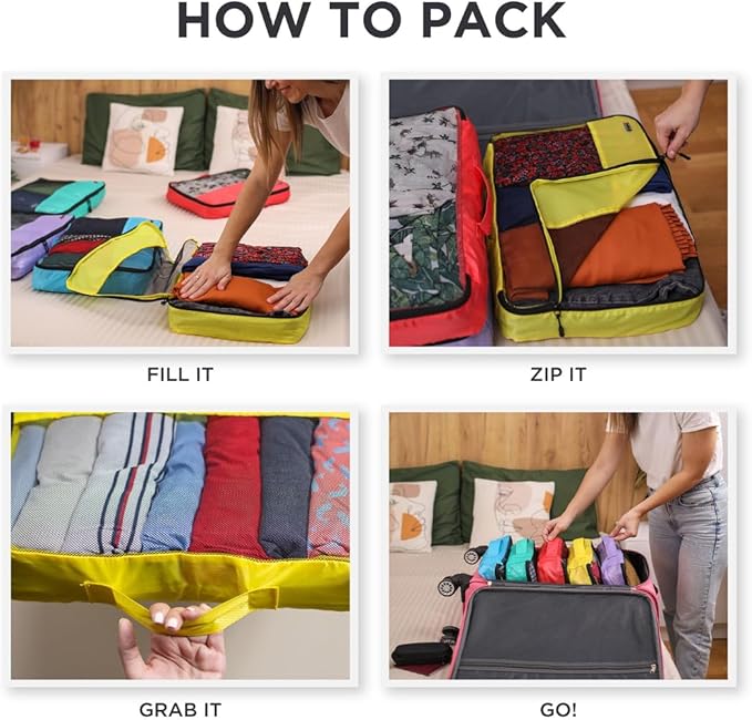 5pc Large Packing Cubes for Suitcases - Travel Packing Organizers for Carry on Suitcase - Luggage Packing Cubes for Travel - Set of Packing Bags for Suitcases