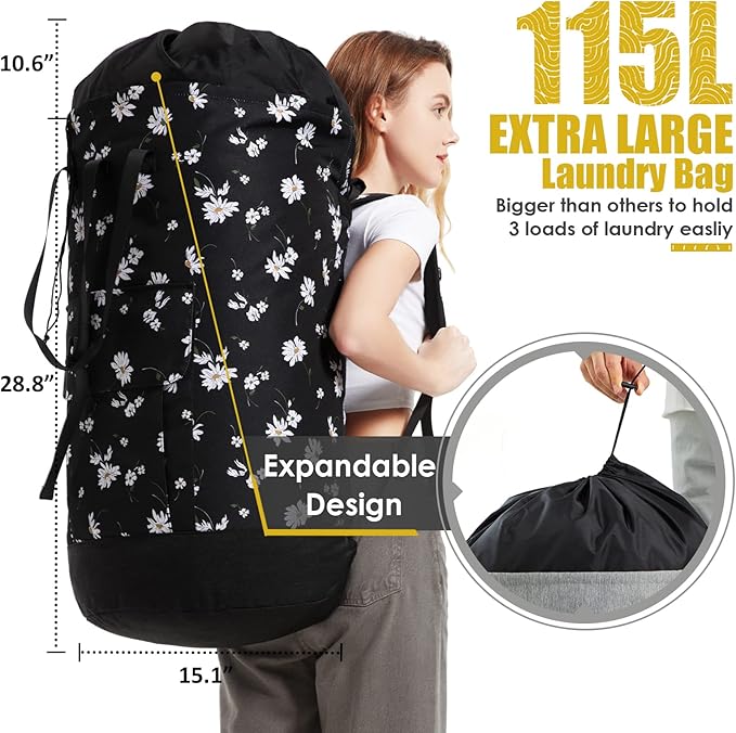 Laundry Backpack 115L, Heavy Duty Laundry Bag with Shoulder Straps, Backpack Laundry Bags for College, Extra Large Dirty Clothes Bag, Laundromat Bag, College Dorm Room Essentials for Guys