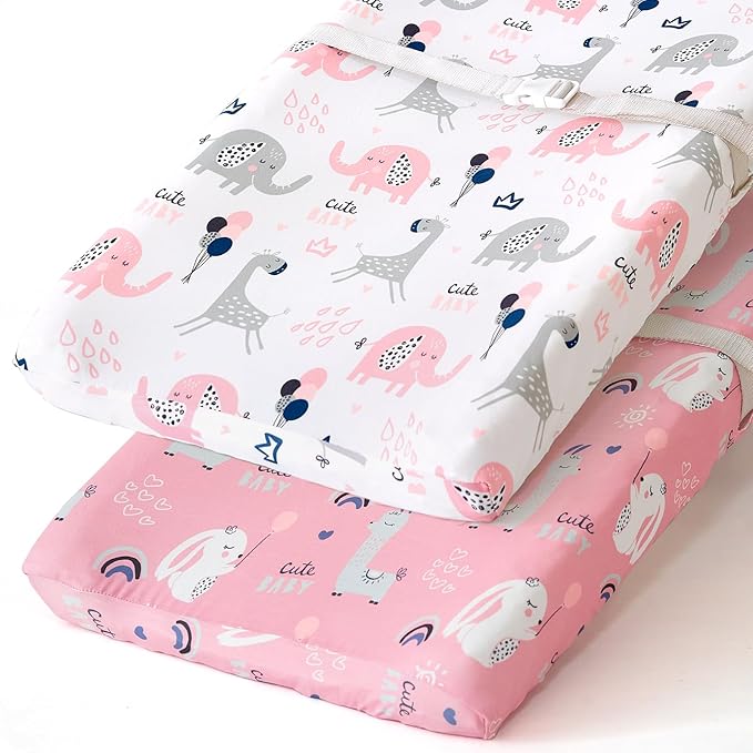 BROLEX Changing Pad Covers for Baby: Boy Girls Ultra Stretchy Soft 2 Pack Elephant Rabbit