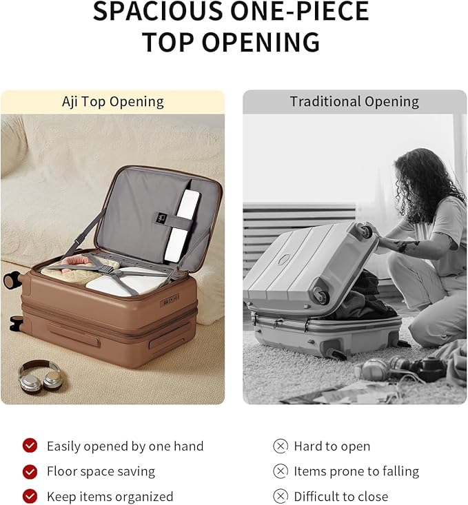 aji Expandable Top Opening Luggage Sets 2 Piece with Spinner Wheel, 20/26 Inch Luggage with TSA Lock, Lightweight PC Hard Shell Travel Luggage Suitcases for Men Women, 2-Piece Set, Chocolate Brown