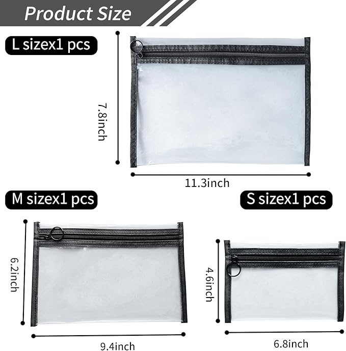 Clear Makeup Bags，small makeup bag,3pcs Makeup bag Hanging Pouches,mesh zipper pouch bags,purse organizer for Daily or Travel to Keep Small Items(Clear set)
