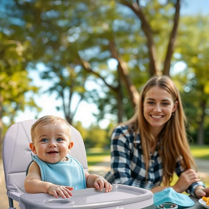 Foldable Baby High Chair with Easy Clean Double-Layer Tray, Adjustable Foot Rest, Safety First 5 Point Harness, Compact Space Saver Baby Feeding Chair Portable for Travel