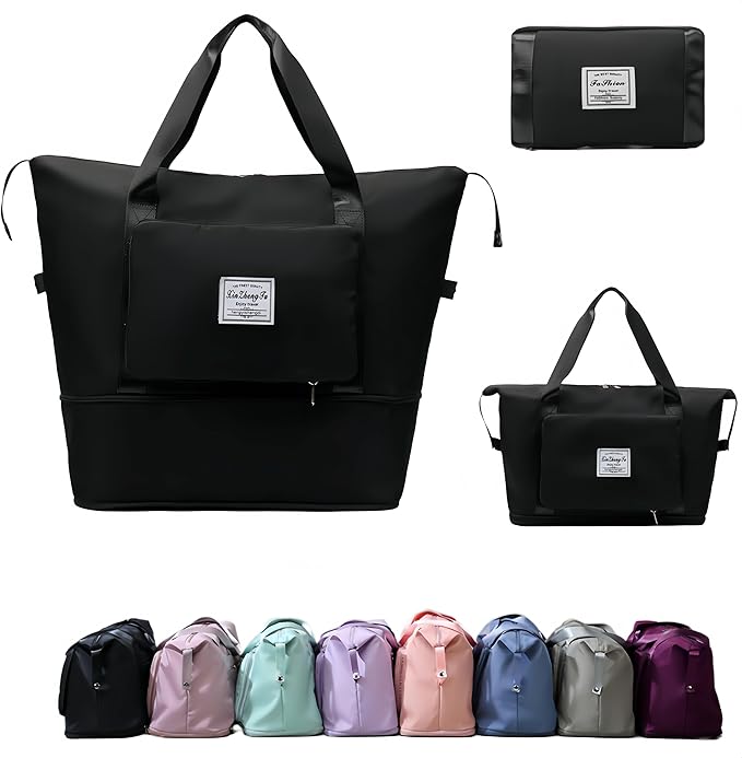 Large Capacity Foldable Travel Bag, Expandable lightweight Carry on Bag, Dry with Wet Separation Spor Duffel Bags