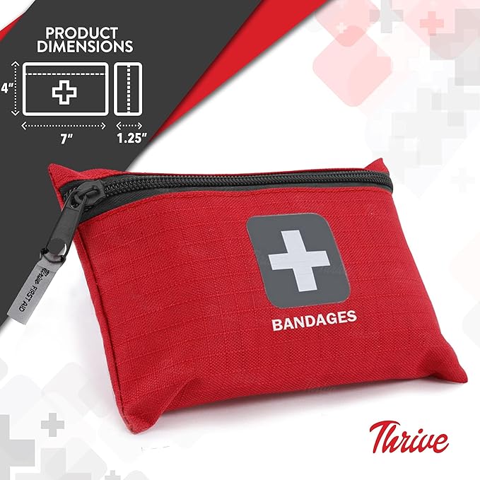 Thrive Adhesive Bandages (Pack of 305)- Multipack- Fabric with Storage Bag, Tough and Flexible Waterproof Bandages Variety Pack for Kids and Adults, Small, Medium, Large, and Circular Sizes Included