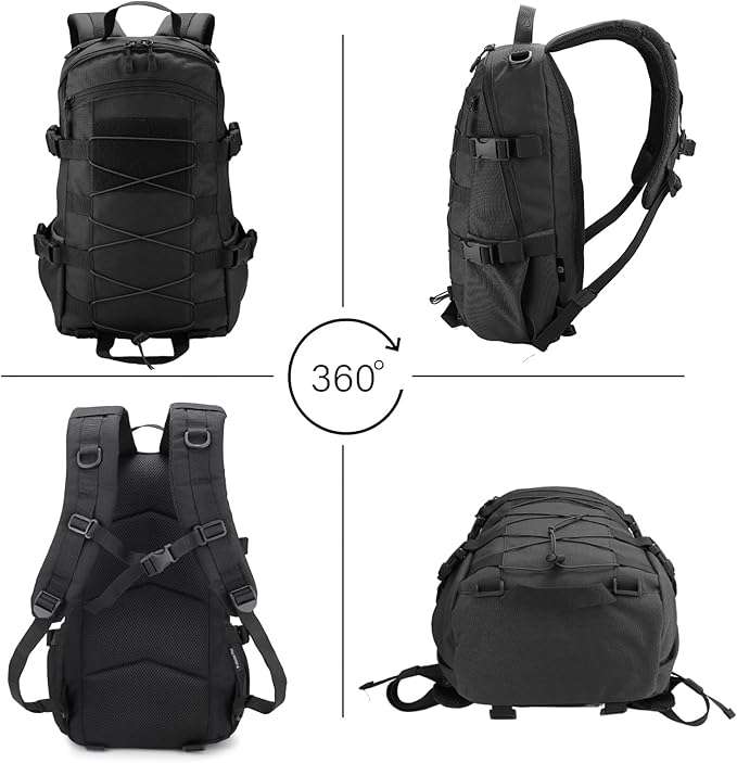 25L Hiking Backpack Small Tactical Backpack Daypack Camping Trekking Hunting Molle Pack for Men Women, Black