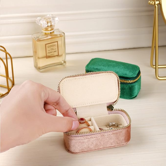 TAIMY Mini Jewelry Travel Case, Velvet Small Travel Jewelry Box, Portable Jewelry Travel Organizer Box for Rings Earrings Necklaces, Gifts for Women Girls(Pink Lavender)