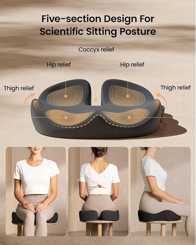 ProtoArc Seat Cushion, Office Chair Cushion for Sciatica, Coccyx Cushion, Ergonomic Memory Foam Seat Cushion for Car, Home, Pressure Relief Pad for Hip, Tailbone, All Day Comfort - Dark Gray