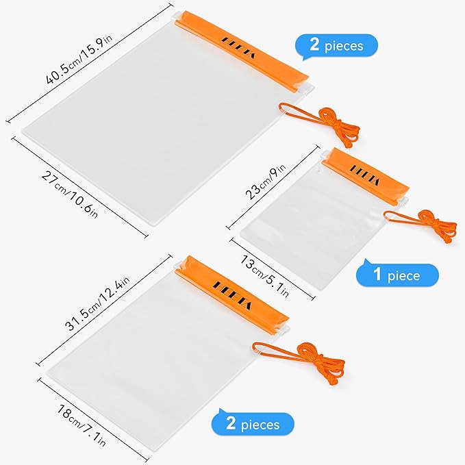 HEETA 5-Pack Clear Waterproof Dry Bag, Water Tight Cases Pouch Dry Bags for Camera Mobile Phone Maps, Kayaking Boating Document Holder