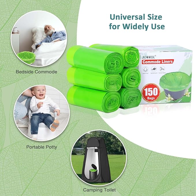 Commode Liners for Bedside Commode Vanilla Scented 150pcs Disposable Bags Universal Fit Most Standard Toilet Chair Bucke