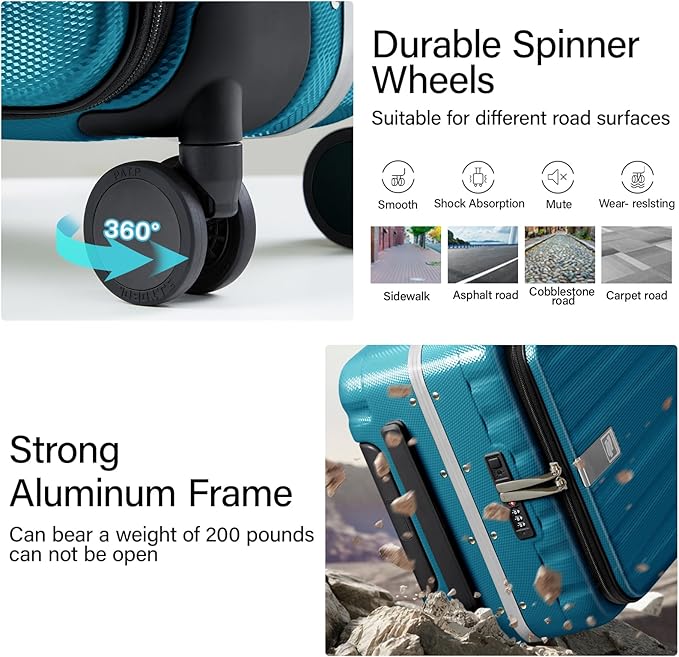 Hanke 26 Inch Large Luggage Suitcase Top Opening Aluminum Frame Tsa Luggage Hard Shell Suitcases with Wheels for Travel Woman Men, Caribbean Blue