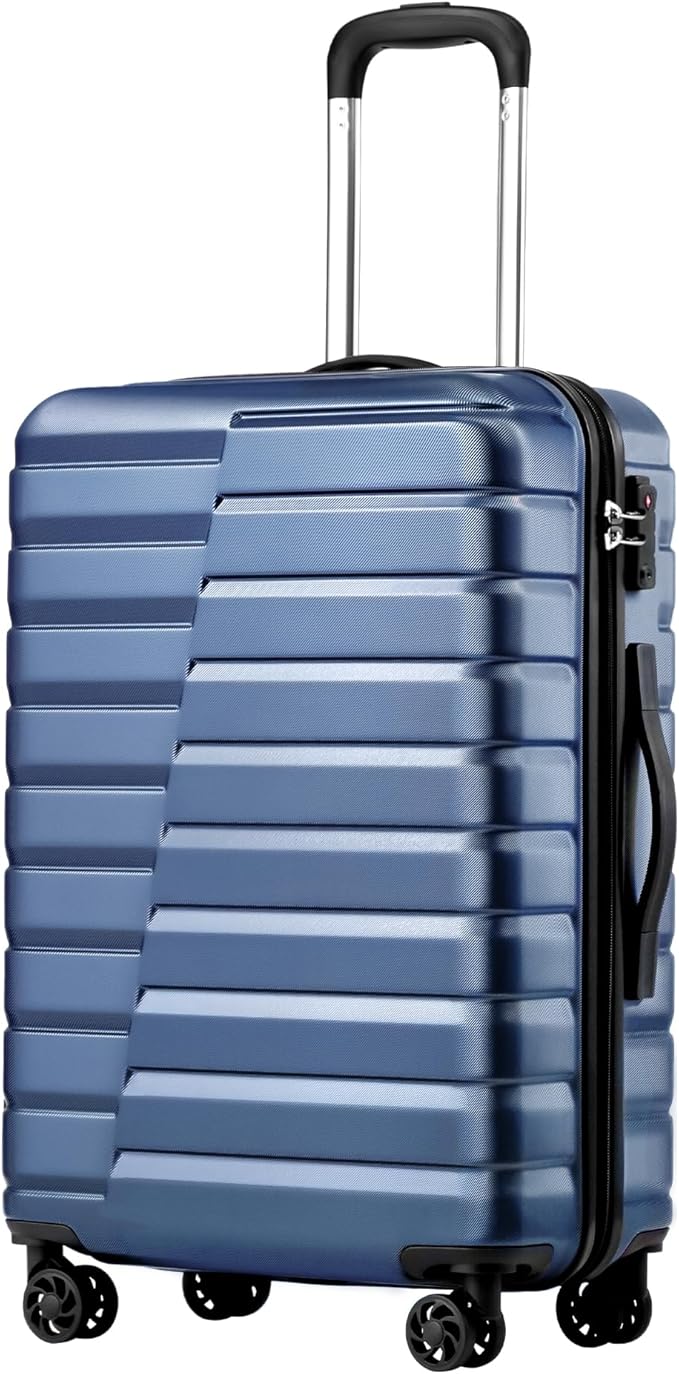 Coolife Larage Luaggage Hardside Expandable Suitcase with Spinner Wheels Checked 28-Inch（Blue）