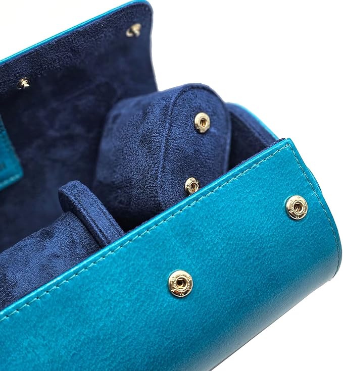 Genuine Napa Leather Watch Roll Travel Case for 3 Watches - Travel Watch Rolls and Leather Watch Display Cases with Velvet Interior - Watch Storage Organizer Men's (Blue 3 Watch Roll Case)