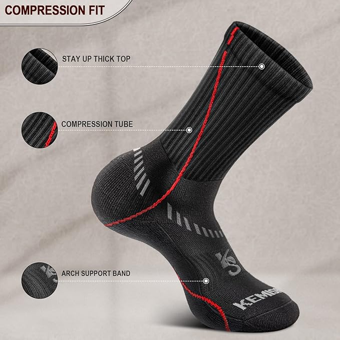 BULLIANT Compression Socks for Men 6Pairs, Athletic Crew Socks Cushioned For Men Sports Running-Arch Support