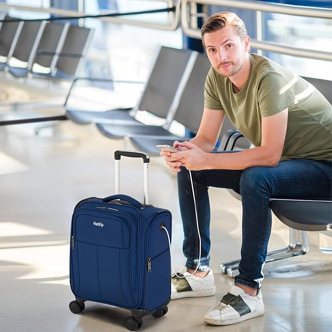 16 Inch Underseat Carry On Luggage with Wheels Softside Small Suitcases Personal Item Bag with Pocket Travel Luggage for Men Women Business Overnight Bag(Blue)
