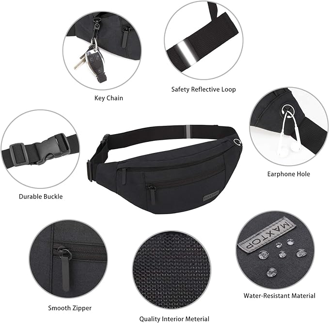 MAXTOP Large Crossbody Fanny Pack with 4-Zipper Pockets,Gifts for Enjoy Sports Festival Workout Traveling Running Casual Hands-Free Wallets Waist Pack Phone Bag Carrying All Phones