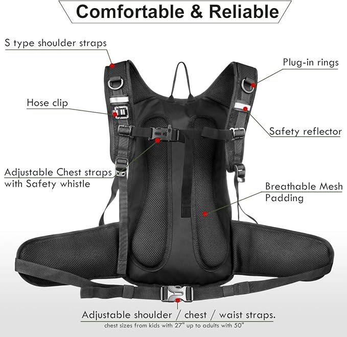 Insulated Hydration Backpack Pack with 3L BPA Free Leak Proof Water Bladder, Large Storage Lightweight Hiking Daypack with Waist Pouches & Cooler Layer, for Running, Biking, Camping, Festival