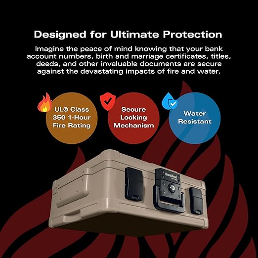 FireKing SureSeal Fire Safe with Key Lock, 1 Hour Fire Rated, UL Rated & 100 Hour Water Resistant Home Safe, Portable Home Safes, Taupe
