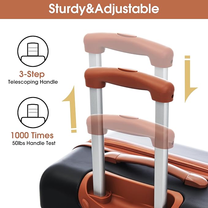 Merax Luggage sets of 3 Piece 20 28 IN Carry on Luggage Hard Case Black and Brown Luggage Expandable Checked Luggage Suitcase Set with Wheels