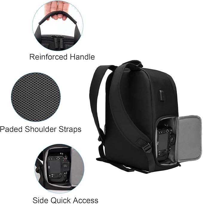 CADeN Camera Backpack Bag with Laptop Compartment 15.6" for DSLR/SLR Mirrorless Camera Waterproof, Camera Case Compatible for Sony Canon Nikon Camera and Lens Tripod Accessories Black