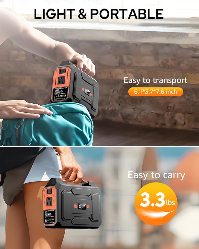 Apowking Portable Power Station Bank 200W Peak(100W Rated),146Wh Solar Powered Power Bank with 2 AC Outlet 110V,39600mAh Power Bank Lithium Battery Pack for Home Outdoor Camping Emergency