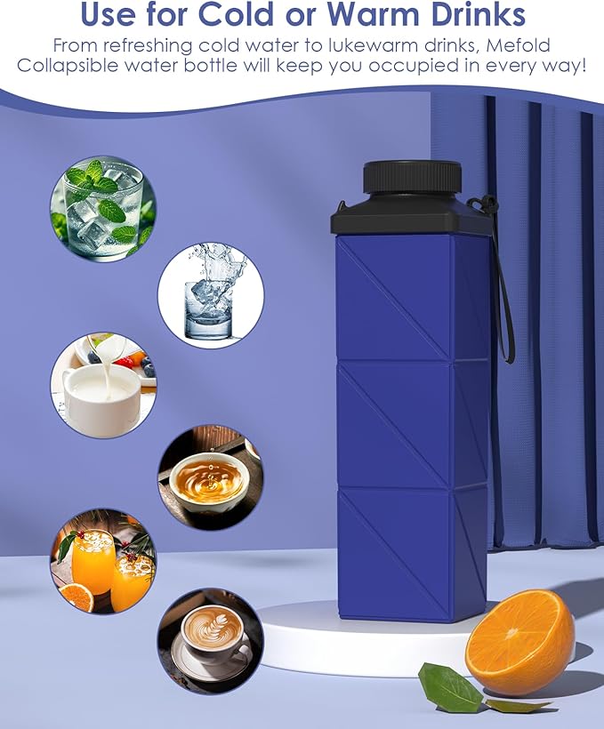Collapsible Water Bottles, 2nd Generation Leakproof BPA-Free Travel Water Bottle 24.3oz(720ml),Lightweight Reusable Water bottle, Portable for Travel Cycling Gym Camping Sports,DarkBlue