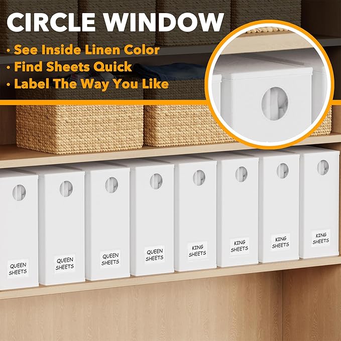 SpaceAid 8 Pack Bed Sheet Organizers and Storage, Foldable Organizer for Linen Closet, Sheets Set Folder Keeper with Window XL (Queen & King Size) Organizing Bedding Container, White 91ZDSN-SL24-W8