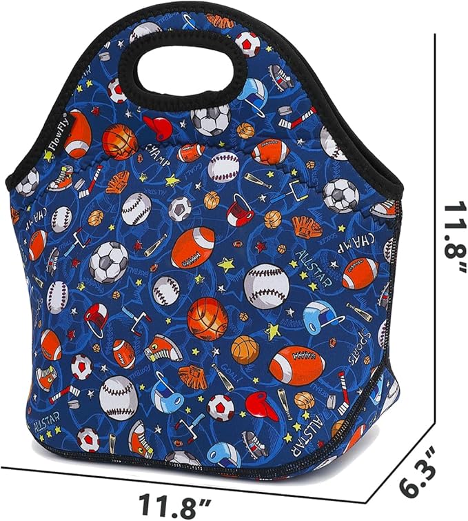 FlowFly Neoprene Kids Lunch box Insulated Soft Bag Mini Cooler Thermal Meal Tote Kit for Boys, Girls,Men,Women,School,Work, Office, FootBall