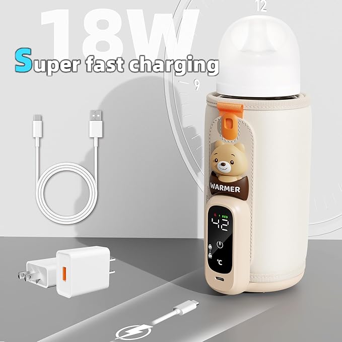Portable Bottle Warmer for Breastmilk & Formula, Baby Rapid Milk Warmer, Accurate Temperature Control, Retain Nutrients Baby Essentials for Home and Outing(with Charger)