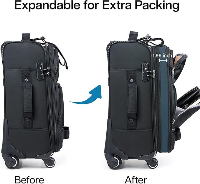 Hanke 20 Inch Softside Expandable Carry On Luggage with Spinner Wheels, Rolling Suitcase Travel Luggage with TSA Approved Luggage,Black