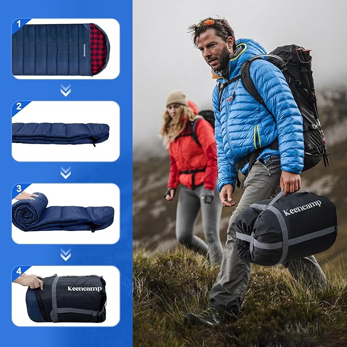 0 Degree Sleeping Bag Cotton Flannel Winter Cold Weather for Adults XXL Sleeping Bag 4 Season Big and Tall with Pillow Compression Sack