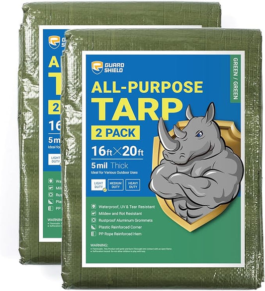 GUARD SHIELD Tarp Green 16x20 Feet Multi Purpose Waterproof Poly Tarp Cover 4mil (2-Pack)