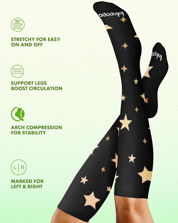 Bamboo Viscose Compression Socks for Women Men 2 Pairs 15-20mmHg Knee High Compression Socks Travel Nurse