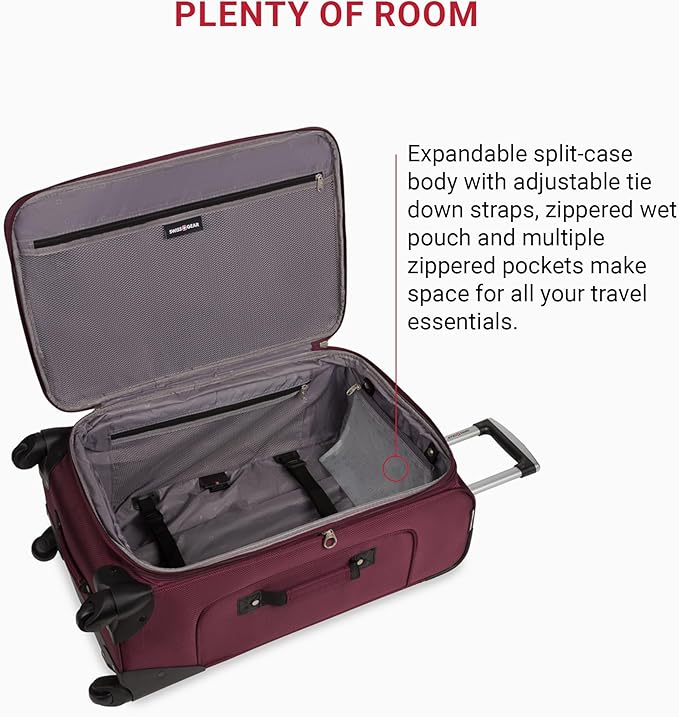 SwissGear Sion Softside Expandable Luggage, Merlot, Checked-Medium 25-Inch